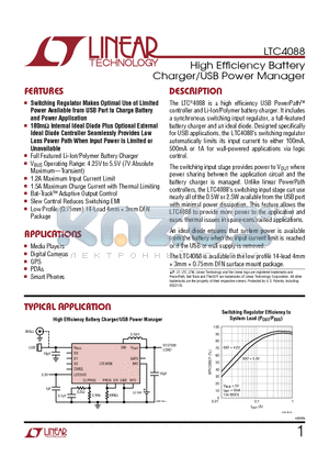 LTC3406 datasheet - High Efficiency Battery Charger/USB Power Manager