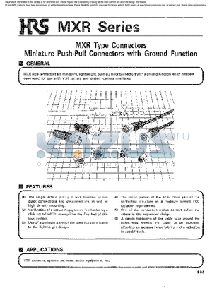 MXR-8PA-8PD datasheet - MXR Type Connectors Miniature Push-Pull Connectors with Ground Function