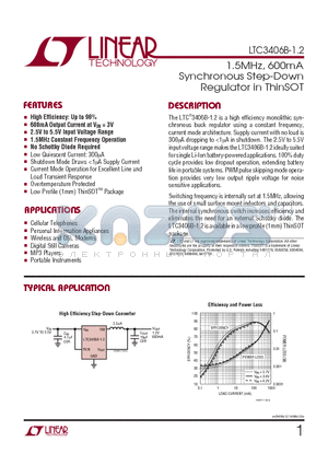 LTC3406B-1.2 datasheet - 1.5MHz, 600mA Synchronous Step-Down Regulator in ThinSOT