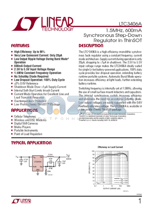 LTC3406AES5-PBF datasheet - 1.5MHz, 600mA Synchronous Step-Down Regulator in ThinSOT