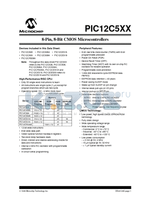 PIC12C508A datasheet - 8-Pin, 8-Bit CMOS Microcontrollers