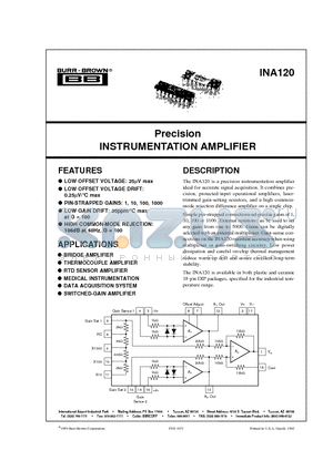 INA120AP datasheet - INSTRUMENTATION AMPLIFIER