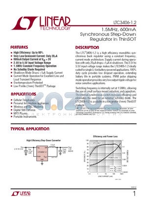 LTC3406ES5-1.2 datasheet - 1.5MHz, 600mA Synchronous Step-Down Regulator in ThinSOT