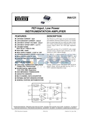 INA121 datasheet - FET-Input, Low Power INSTRUMENTATION AMPLIFIER