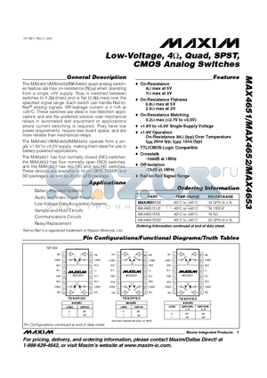 MAX4652EGP datasheet - Low-Voltage, 4, Quad, SPST, CMOS Analog Switches