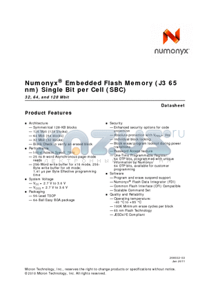 JS28F640J3F75A datasheet - Numonyx^ Embedded Flash Memory (J3 65 nm) Single Bit per Cell (SBC)