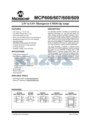 MCP608 datasheet - 2.5V TO 5.5V MICROPOWER CMOS OP AMPS