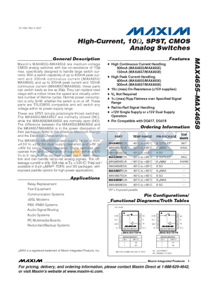 MAX4655EUA datasheet - High-Current, 10Y, SPST, CMOS Analog Switches