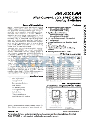 MAX4656 datasheet - High-Current, 10 OHM, SPST, CMOS Analog Switches