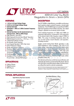 LTC3409A datasheet - 600mA Low VIN Buck Regulator in 3mm  3mm DFN