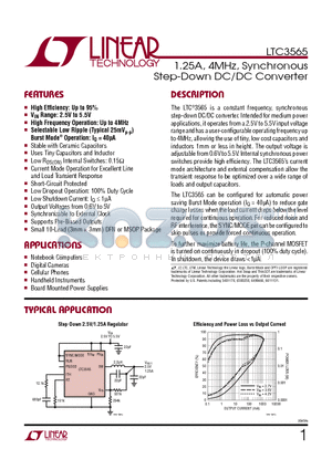 LTC3410 datasheet - 1.25A, 4MHz, Synchronous Step-Down DC/DC Converter
