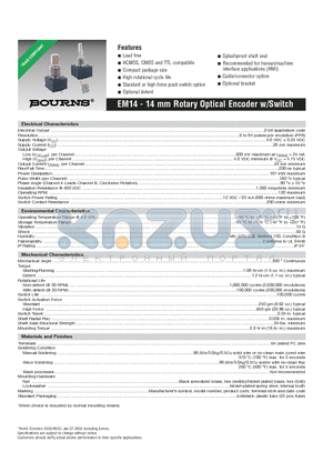 EM14A1B-B28-L032S datasheet - Rotary Optical Encoder w/Switch