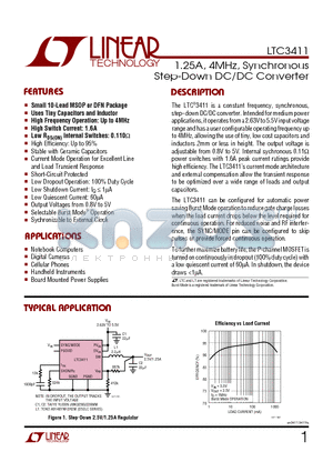LTC3411EMS datasheet - 1.25A, 4MHz, Synchronous Step-Down DC/DC Converter