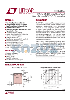 LTC3411AEMS-TRPBF datasheet - 1.25A, 4MHz, Synchronous Step-Down DC/DC Converter