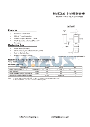 MMSZ5221B datasheet - 500mW Surface Mount Zener Diode