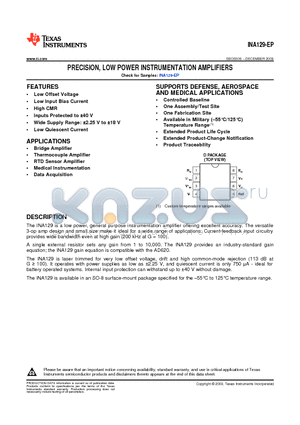 INA129MDREP datasheet - PRECISION, LOW POWER INSTRUMENTATION AMPLIFIERS