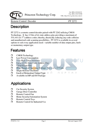 PT2272-L5 datasheet - Remote Control Decoder