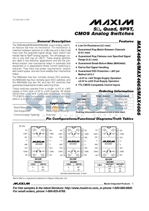 MAX4664-MAX4666 datasheet - 5, Quad, SPST, CMOS Analog Switches