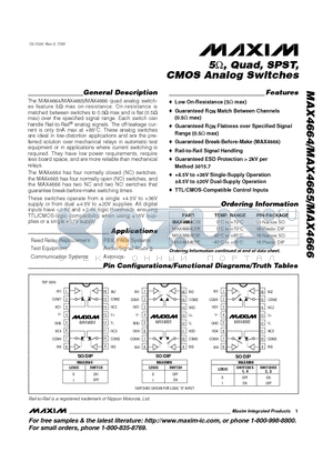 MAX4664CPE datasheet - 5, Quad, SPST, CMOS Analog Switches