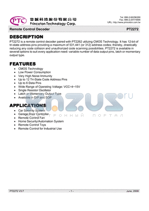 PT2272-L5S datasheet - Remote Control Decoder