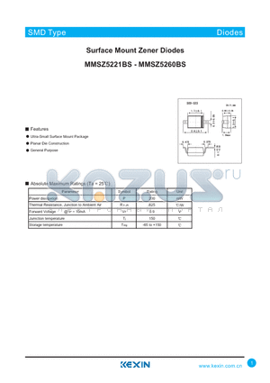 MMSZ5221BS datasheet - Surface Mount Zener Diodes