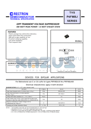 P6FMBJ56A datasheet - GPP TRANSIENT VOLTAGE SUPPRESSOR (600 WATT PEAK POWER 1.0 WATT STEADY STATE)