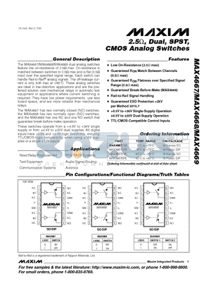 MAX4667 datasheet - 2.5, Dual, SPST, CMOS Analog Switches