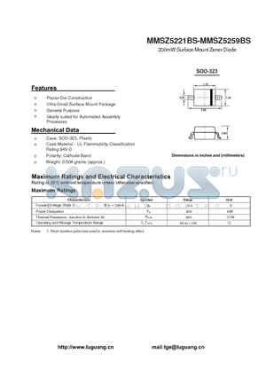 MMSZ5221BS datasheet - 200mW Surface Mount Zener Diode