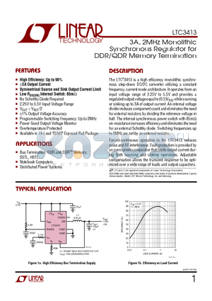 LTC3413EFE datasheet - 3A, 2MHz Monolithic Synchronous Regulator for DDR/QDR Memory Termination