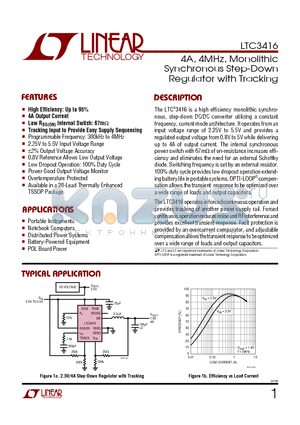 LTC3416 datasheet - 4A, 4MHz, Monolithic Synchronous Step-Down Regulator with Tracking