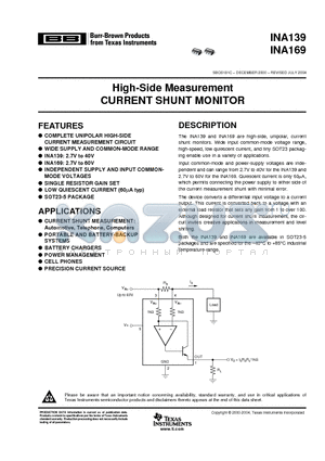 INA139 datasheet - High-Side Measurement CURRENT SHUNT MONITOR