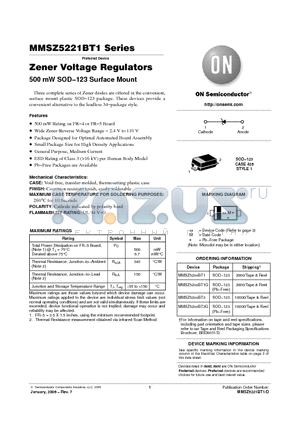 MMSZ5221BT1 datasheet - Zener Voltage Regulators 500 mW SOD−123 Surface Mount