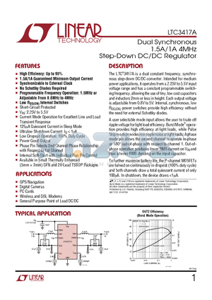 LTC3417AIFE datasheet - Dual Synchronous 1.5A/1A 4MHz Step-Down DC/DC Regulator