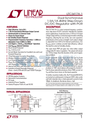 LTC3417AEFE-1-TRPBF datasheet - Dual Synchronous 1.5A/1A 4MHz Step-Down DC/DC Regulator with POR
