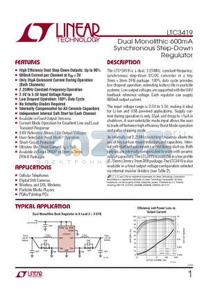 LTC3419EDD-1 datasheet - Dual Monolithic 600mA Synchronous Step-Down Regulator