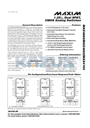 MAX4680CAE datasheet - 1.25, Dual SPST, CMOS Analog Switches