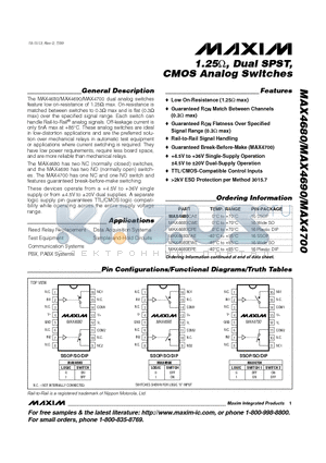 MAX4680EWE datasheet - 1.25, Dual SPST, CMOS Analog Switches