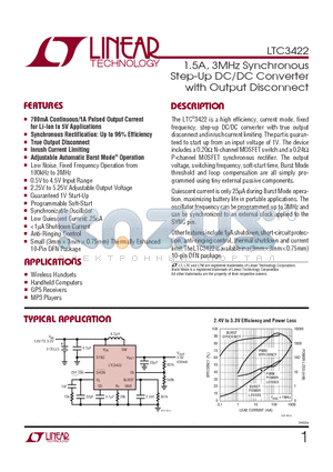 LTC3422 datasheet - 1.5A, 3MHz Synchronous Step-Up DC/DC Converter with Output Disconnect