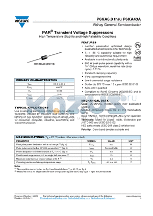 P6KA27A datasheet - PAR Transient Voltage Suppressors