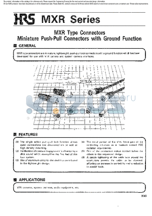 MXR-8PE-8PA datasheet - MXR Type Connectors Miniature Push-Pull Connectors with Ground Function