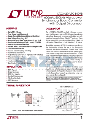 LTC3429BES6 datasheet - 600mA, 500kHz Micropower Synchronous Boost Converter with Output Disconnect