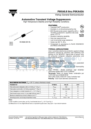 P6KA36 datasheet - Automotive Transient Voltage Suppressors