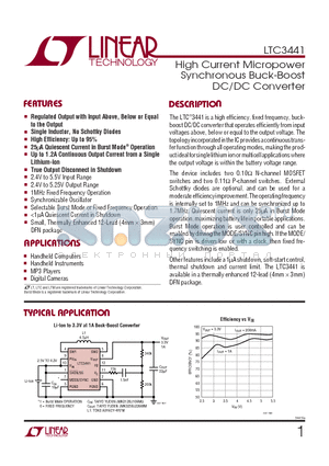 LTC3441 datasheet - High Current Micropower Synchronous Buck-Boost DC/DC Converter