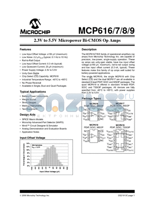 MCP616-I/MS datasheet - 2.3V to 5.5V Micropower Bi-CMOS Op Amps