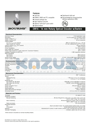 EM14C0A-B28-R016S datasheet - 14 mm Rotary Optical Encoder w/Switch