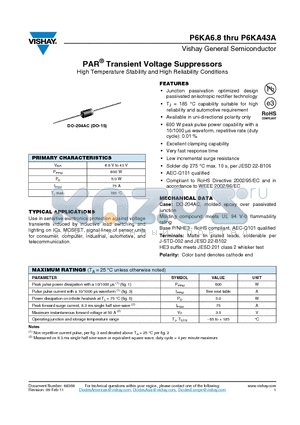 P6KA7.5 datasheet - PAR Transient Voltage Suppressors