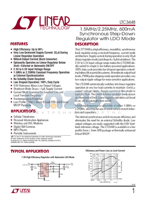 LTC3448 datasheet - 1.5MHz/2.25MHz, 600mA Synchronous Step-Down Regulator with LDO Mode