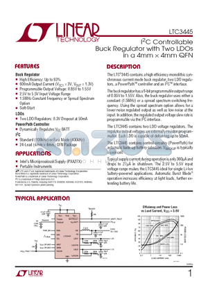 LTC3445EUF datasheet - I2C Controllable Buck Regulator with Two LDOs in a 4mm  4mm QFN