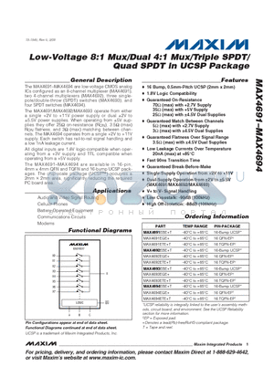 MAX4691_09 datasheet - Low-Voltage 8:1 Mux/Dual 4:1 Mux/Triple SPDT/ Quad SPDT in UCSP Package