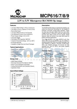 MCP618-I/P datasheet - 2.3V to 5.5V Micropower Bi-CMOS Op Amps